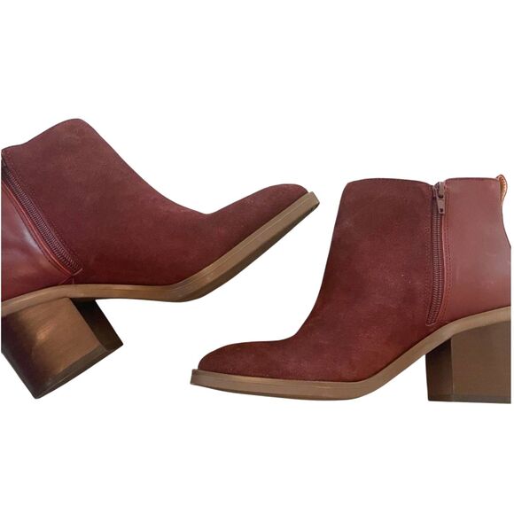 Crown Vintage Womens Suede Leather Burgundy Booties 8.5 Heel Zipper Classic - Picture 8 of 14